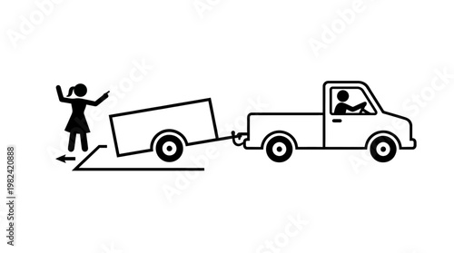 Woman Directing Truck While Reversing with Trailer