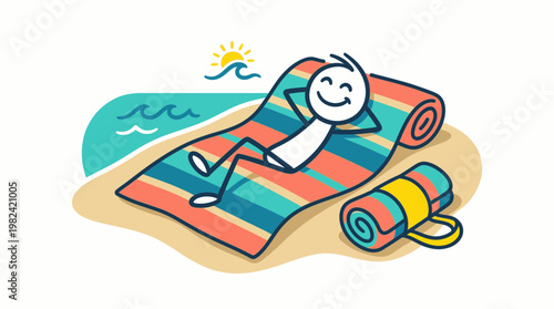 Relaxed Stick Figure Sunbathing at the Beach