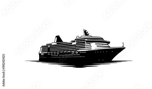 Side view cruise liner vector silhouette icon for travel and vacation