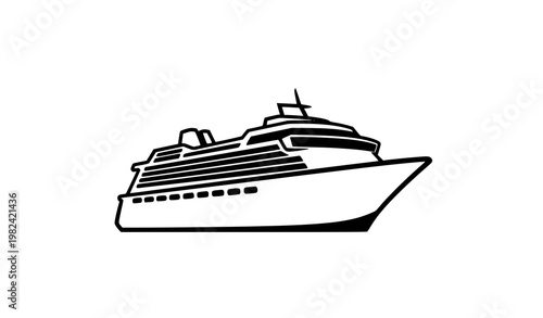 Forward-facing cruise ship vector icon in black silhouette on white