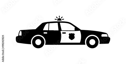Minimalist Black and White Police Car Vector Icon