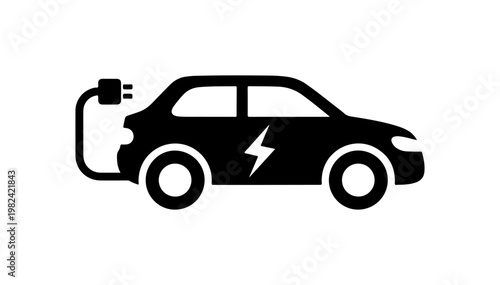 Electric Vehicle Charging Icon - Modern EV Car Illustration