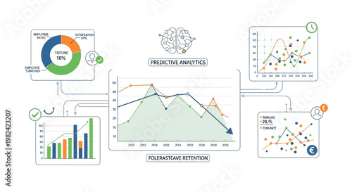 Business analytics and data visualization with charts and graphs for performance analysis.