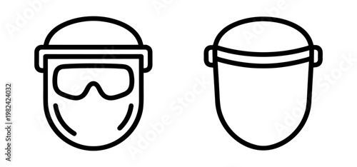 line icons of protective face shields with visor and without visor on transparent background