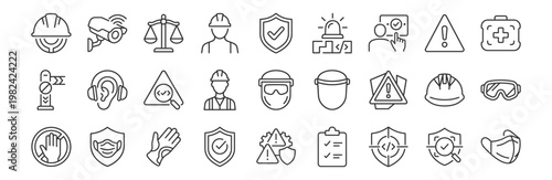 Set of occupational safety and protection icons line style vector illustration on transparent background