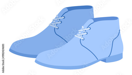 Blue chukka boot women color pair. Lace up ankle boot for city stroll workday meetings and everyday use. Technical fashion illustration CAD mockup soft vector man unisex isolated contemporary style.
