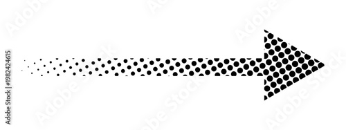 Dotted black arrow symbol with dotted texture isolated on white background. Right direction, motion or orientation sign with faded halftone effect. Vector graphic illustrations.