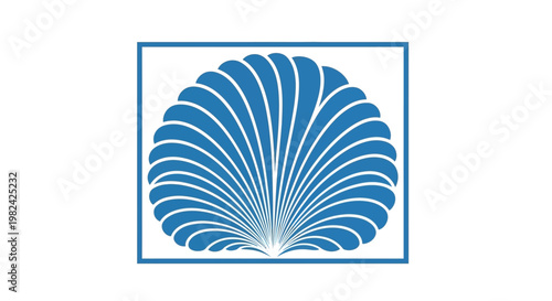 Blue seashell illustration in square frame.