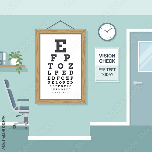 Eye test chart on wall closeup.