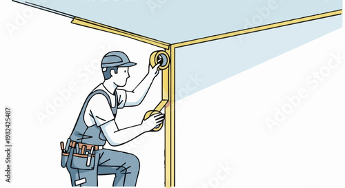 Worker Taping Wall Edges for Painting