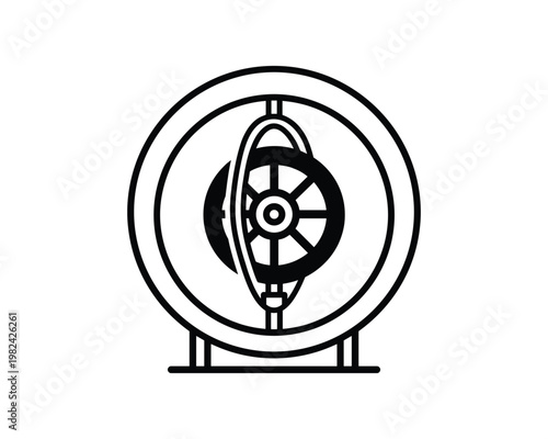 Gyroscope Spinning Wheel Vector Black and White Design