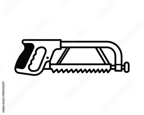 Hacksaw Vector Illustration, Manual Metal Cutting Tool