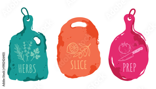 Herbs Slice Prep Cutting Boards Illustration Vector Art