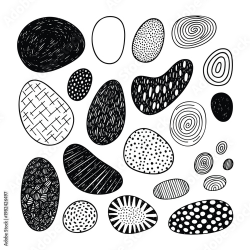 Assorted Abstract Black and White Patterned Rocks for Creative Design
