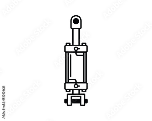 Industrial hydraulic cylinder line art vector illustration