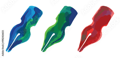Ink blot calligraphy pens blue green red
