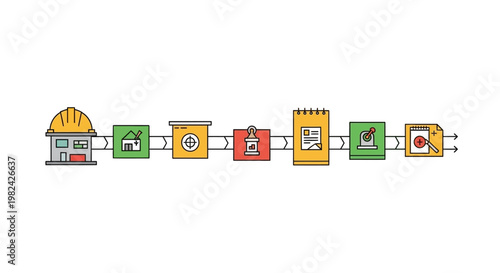 Construction Project Management Workflow Infographic - Step-by-Step Architectural Design and Building Process Icons