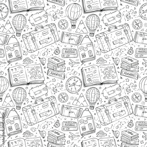 Black and White Travel and Adventure Pattern for Creative Projects