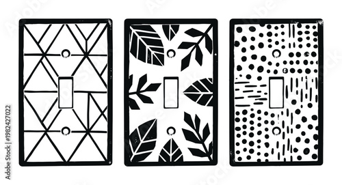 Linocut style light switch covers designs set