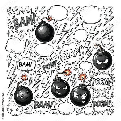 Dynamic Comic Explosion of Bombs and Explosive Effects for Creative Design