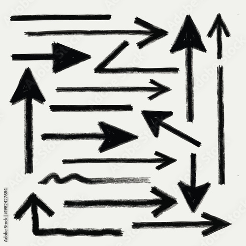 Collection of Various Black and White Directional Arrow Illustrations for Design and Creative Projects