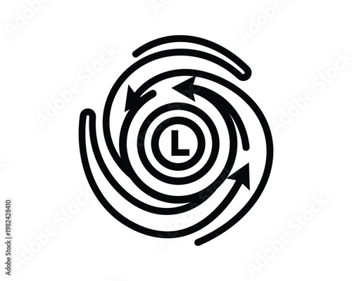 Low Pressure System Icon with Arrows in Circular Motion, Vector Illustration