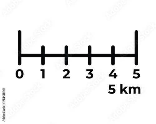 Map scale bar 5 km, graphic linear diagram, distance measurement indicator
