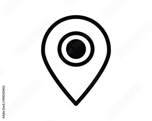 Map pin location pointer icon for navigation, black and white outline