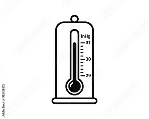 Mercury barometer gauge illustration in inHg unit, black