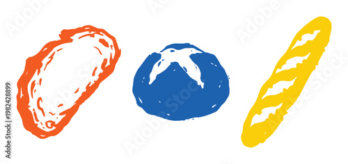 Orange oval, blue round and yellow baguette ink blots