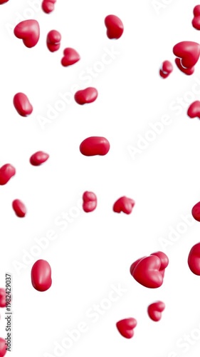 Falling red hearts on white background, seamless romantic loop
