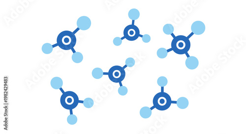 Abstract Blue Molecule and Atom Connection Icons for Science, Biotechnology, and Laboratory Research Design