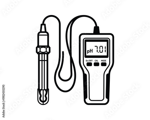 pH meter with probe displaying 7.01 for pH measurement tool