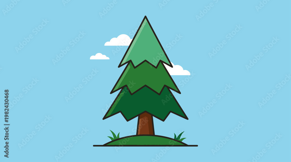Obraz premium Evergreen Pine Tree Cartoon Nature Forest Vector Illustration