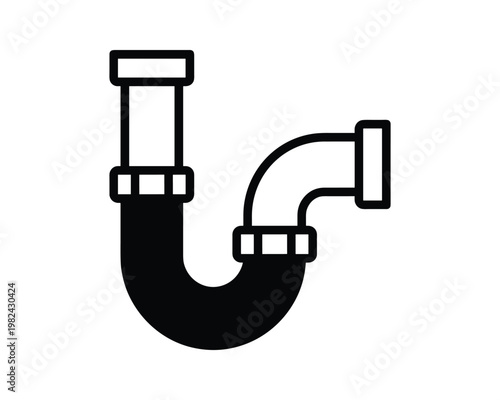 Plumbing P-trap Pipe Fixture Line Art in Black and White Icon Design