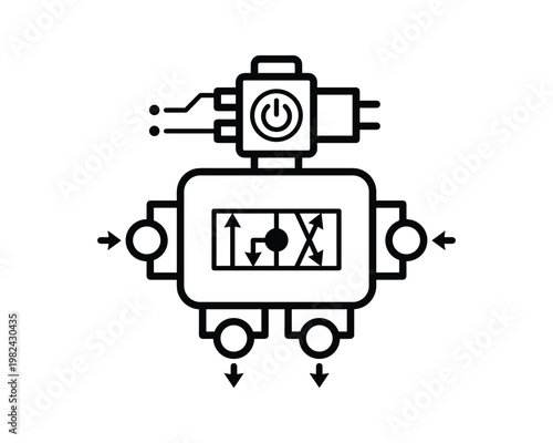 Pneumatic air valve vector symbol with arrows and a power icon