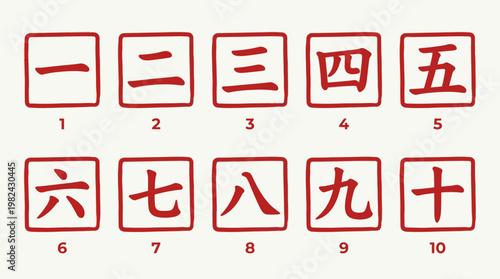 Chinese Numbers Brush Calligraphy Red Stamp Numerals Vector Set