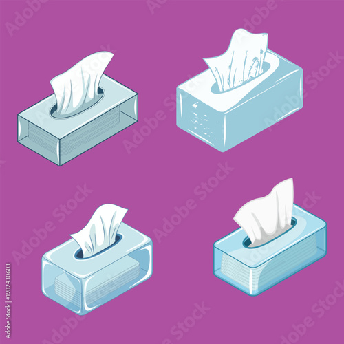 Blue glass tissue box with white paper sheet clean hygiene concept vector design