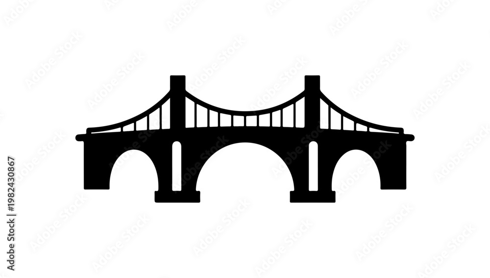 Fototapeta premium Minimalist Bridge Icon - Suspension Bridge Vector Illustration
