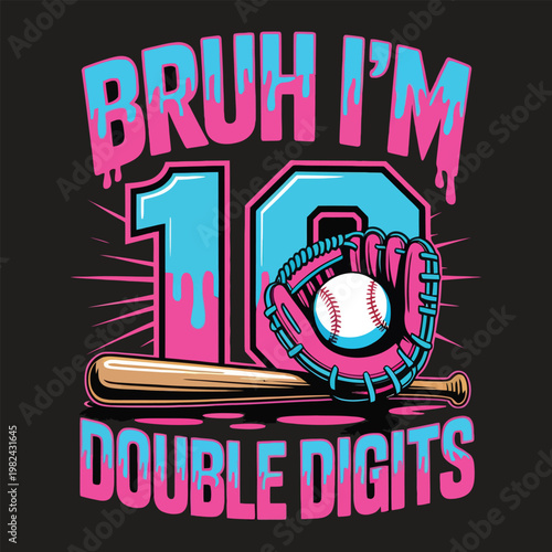 Bild auf Leinwand Bruh im 10 double digits baseball 10th birthday design