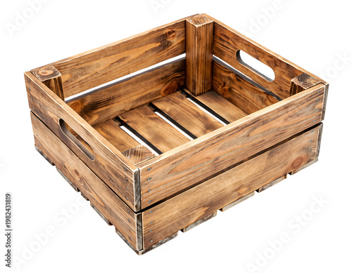 Empty Rustic Wooden Crate Box for Storage and Shipping Handcrafted Timber Container Isolated Graphic Element for Cargo Transport and Vintage Interior Decoration
