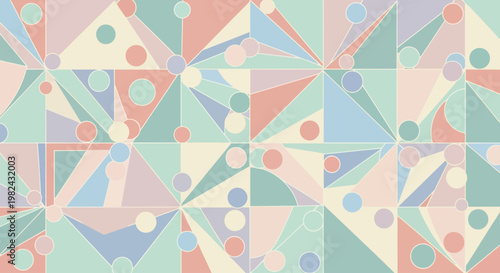 Geometric shapes create a colorful abstract pattern on a digital surface