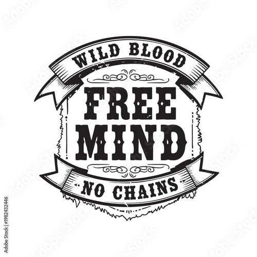 Black and white illustration of free mind text with banners isolated on white background