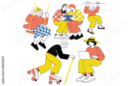 Diverse group of people enjoying various outdoor recreational activities together.