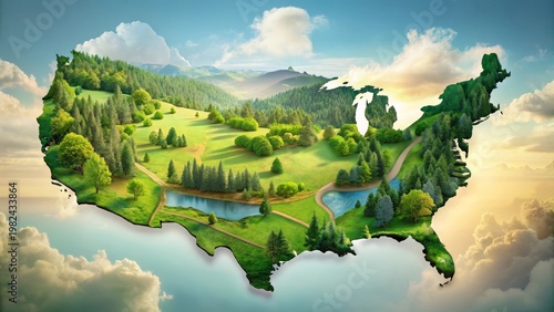 A Verdant Vision Lush Forests, Rolling Meadows, and Serene Waterways Forming a Continental Landscape
