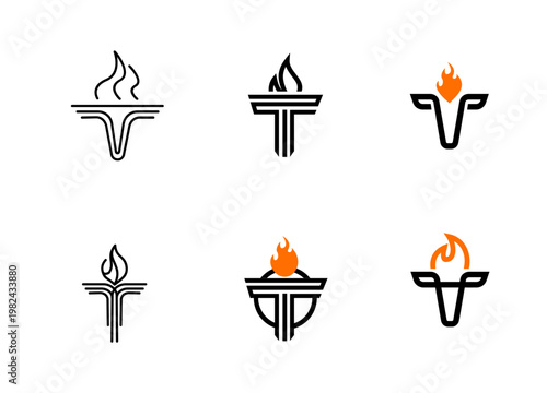 Modern Torch and Letter T Logo Design Collection