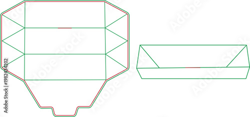 Packaging Dieline Template for Cardboard Food Tray with Tapered Sides and Folding Flaps