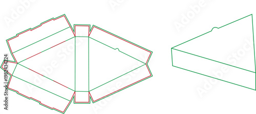 Triangular wedge packaging box dieline template with 3D mockup for cake or sandwich slice