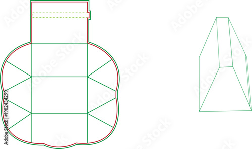Creative curved gift box dieline template with 3D folding preview for custom product packaging design.