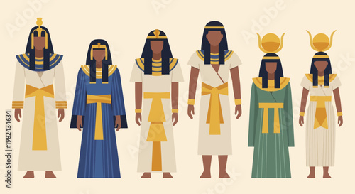Ancient Egyptian Figures in Traditional Attire.